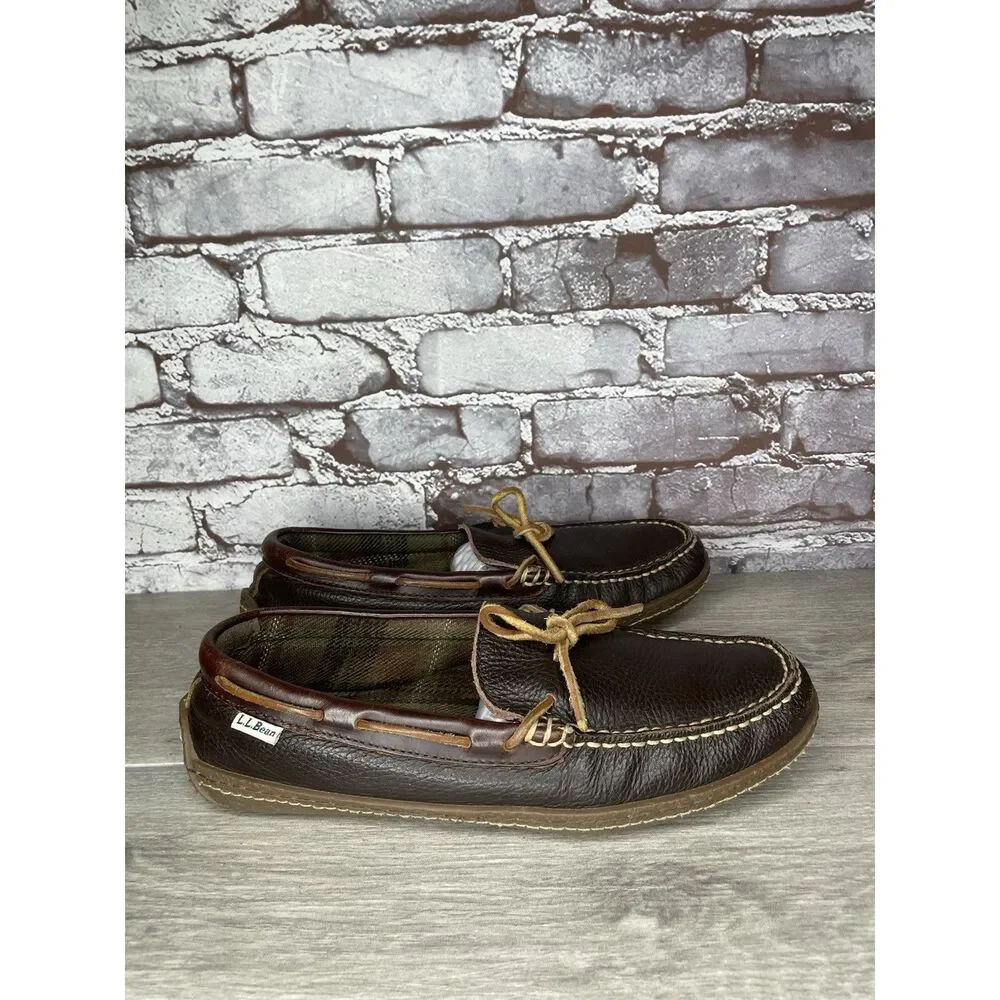 L.L. Bean Pebble Brown Leather Moccasin Slip On Loafers Shoes Men Sz 10M US/43EU - Picture 4 of 16